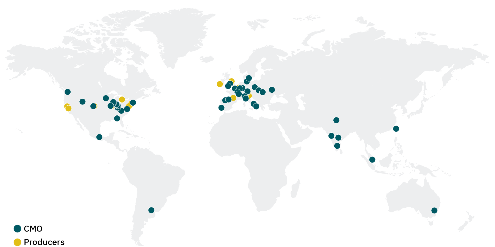 Figure 15: geographic distribution of commercial-scale producers and cmos classified as food standard and pharma and/or industrial